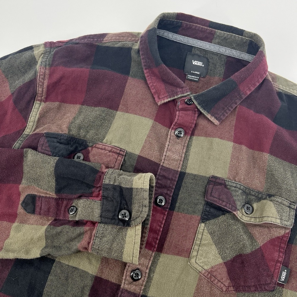 Vans Cotton Flannel Shirt Mens XL Multicolor Plaid Off the Wall Skateboard Life